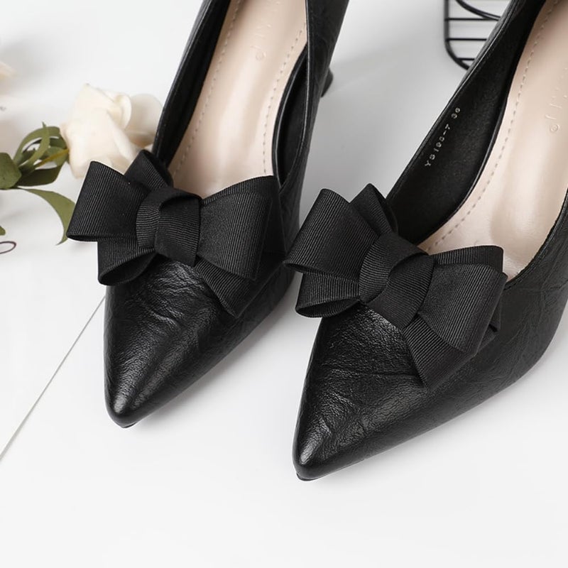 Douqu Pair Ribbon Big Bow Butterfly Shoe Clips Shoe Ornaments Shoe Ribbon Charm Accessory (Black) - Image 5
